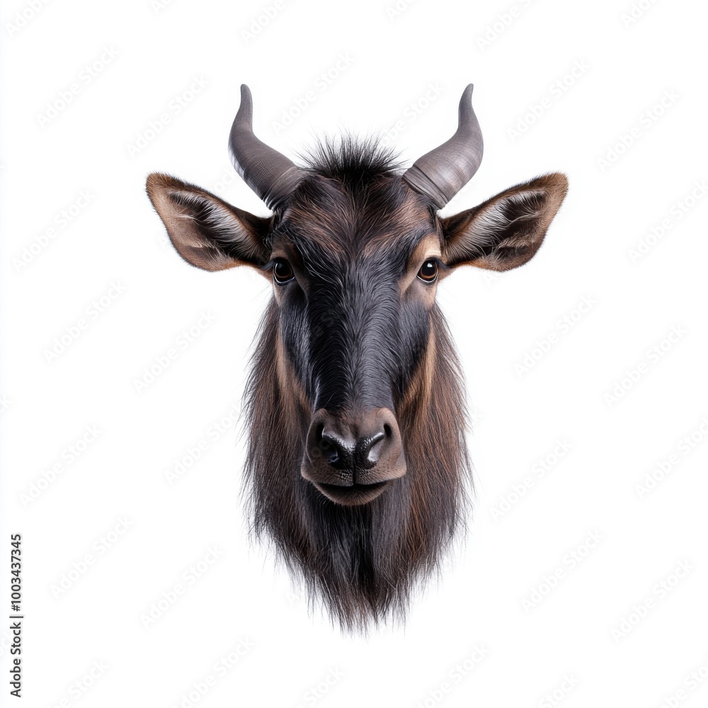 Portrait of a Wildebeest Against White Background Portrait of a Wildebeest Against White Background