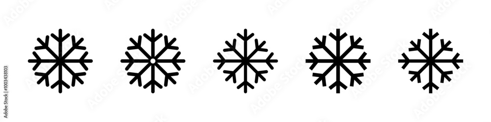 Snowflake simple black line icons. Vector snow set. Snowflake set. Snowflake icon. Snowflake simple black line icons. Vector snow set. Snowflake set. Snowflake icon.