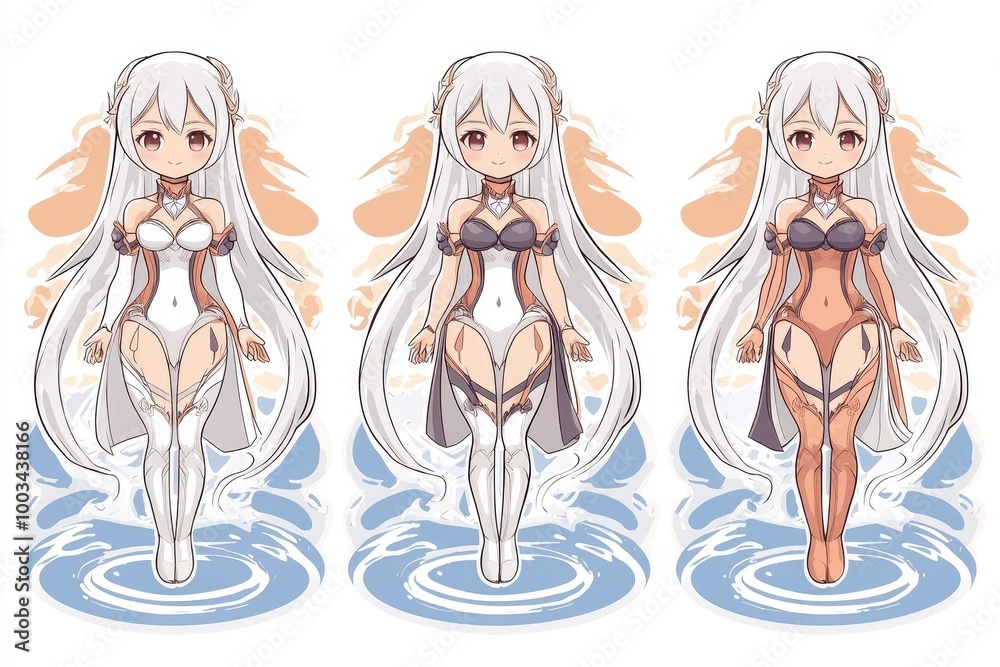 Anime Girl with Different Colored Outfits Anime Girl with Different Colored Outfits