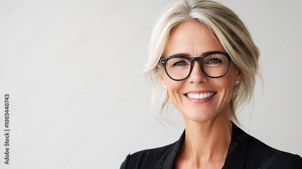 Confident Woman with Glasses Smiling Indoors Confident Woman with Glasses Smiling Indoors