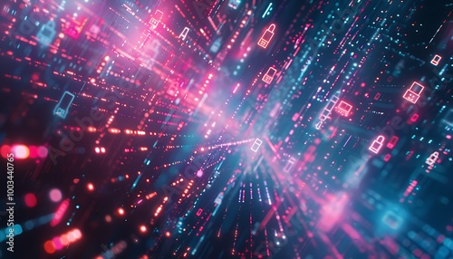 Wallpaper Mural Digital Network with Light Trails, Binary Codes, and Neon Security Locks Torontodigital.ca