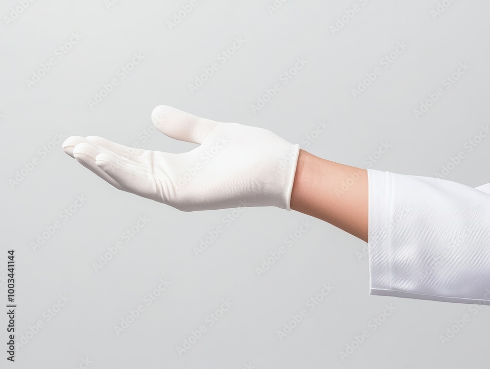 A clean, gloved hand gesturing, symbolizing professionalism and safety in medical or laboratory environments. A clean, gloved hand gesturing, symbolizing professionalism and safety in medical or laboratory environments.