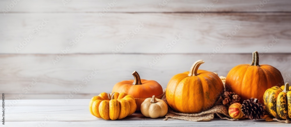 Autumnal Still Life with Pumpkins and Pine Cones Autumnal Still Life with Pumpkins and Pine Cones