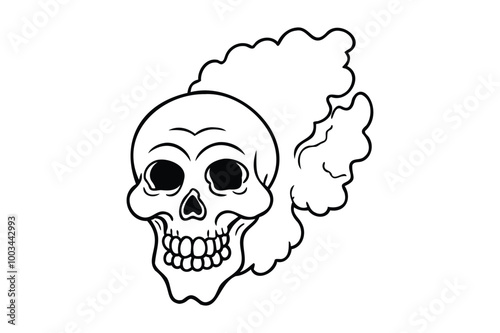 skull rising from smoke intense vector silhouette on white background