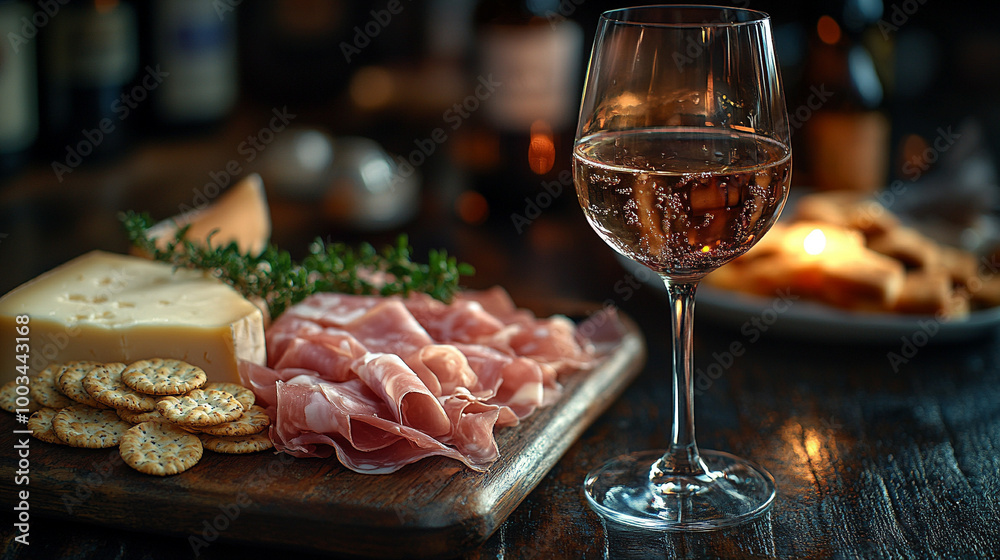 prosciutto and Parma ham on a wooden board, showcasing the rich textures and colors. Ideal for culinary themes, emphasizing indulgence, gourmet flavors, and Italian cuisine
