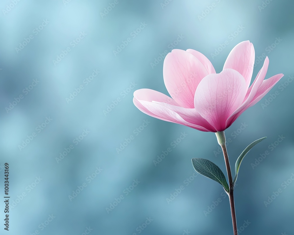 A beautiful pink flower with delicate petals against a soft blue background, showcasing nature's elegance and simplicity.