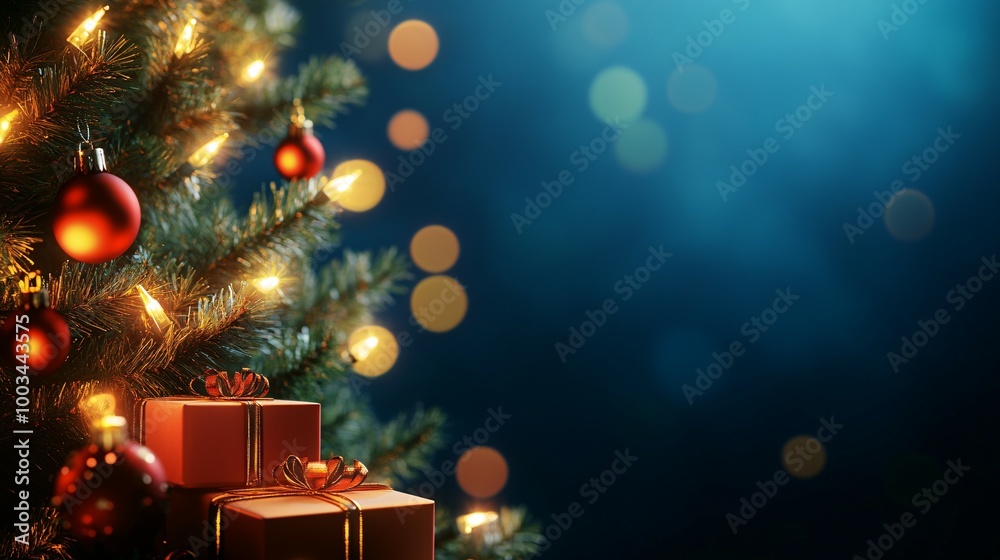 Decorated Christmas Tree with Presents and Lights Decorated Christmas Tree with Presents and Lights