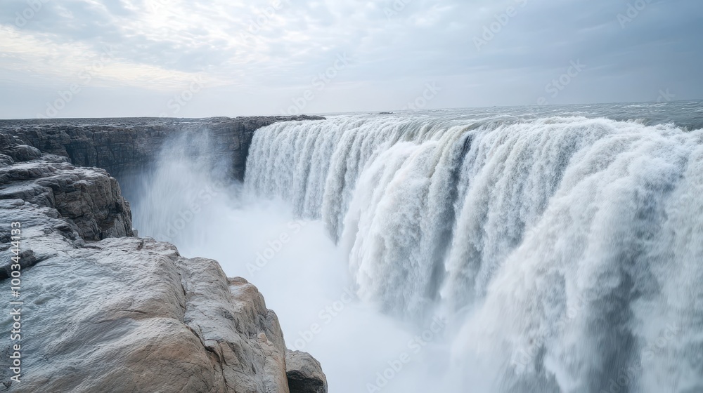 Majestic waterfall in serene environment Majestic waterfall in serene environment