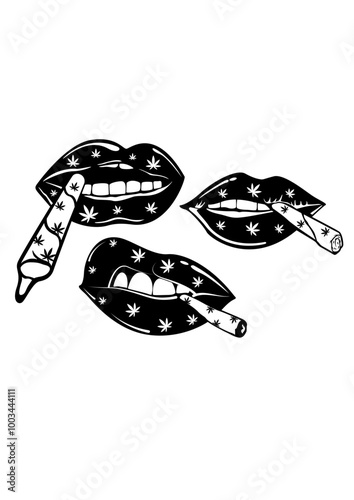 Lip Weed | Smoking Joint | Addiction | Marijuana Leaf | Rolling Blunt | Cannabis Lips | Smoking Lips | 420 | Original Illustration | Vector and Clipart | Cutfile and Stencil