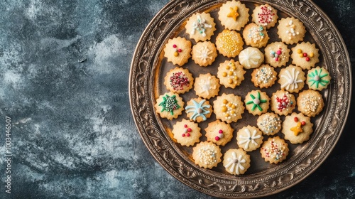 A beautifully arranged platter of colorful, decorated cookies perfect for festive celebrations or special occasions.