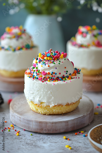 Mini Cheesecake Bites with Whipped Cream and Sprinkles