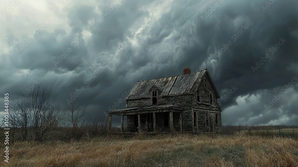 Obraz premium Abandoned House Under a Stormy Sky