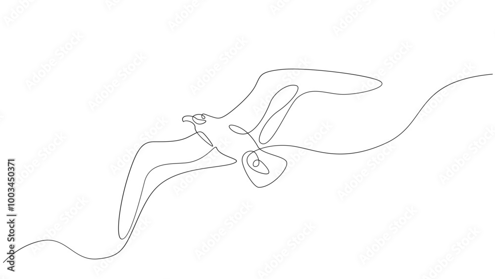 Seagull flies in the sky.Set of sea ocean elements.One continuous line .One continuous drawing line logo isolated minimal illustration. Seagull flies in the sky.Set of sea ocean elements.One continuous line .One continuous drawing line logo isolated minimal illustration.