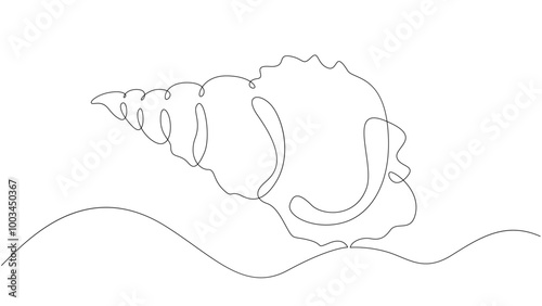 Seashell clam shell.Set of sea ocean elements.One continuous line .One continuous drawing line logo isolated minimal illustration.