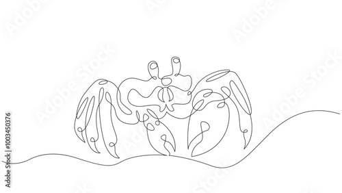 Crab on the seashore.Set of sea ocean elements.One continuous line .One continuous drawing line logo isolated minimal illustration. photo