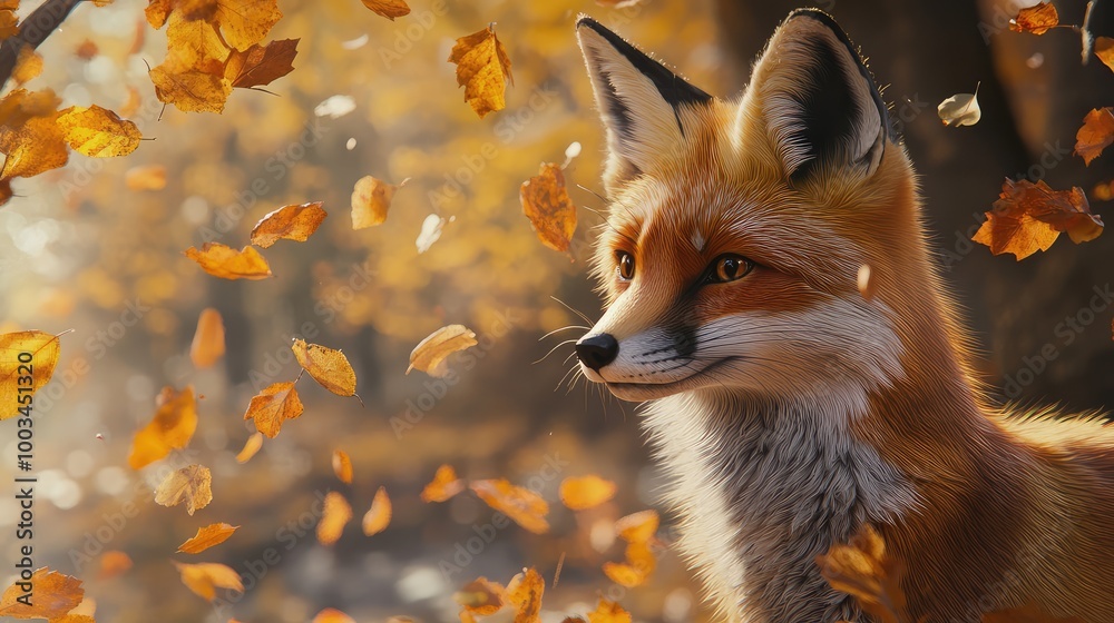 Fototapeta premium The Fox and the Falling Leaves 