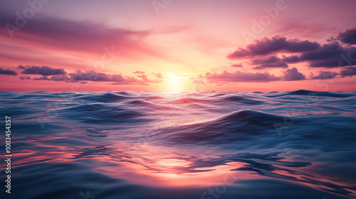 ocean's surface at sunset, capturing gentle ripples and warm reflections. The golden light creates a peaceful ambiance, symbolizing tranquility, reflection, and the passage of time