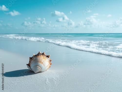 A white sandy beach stretches into the horizon photo