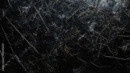 A Close-Up View of Cracked and Scratched Black Surface