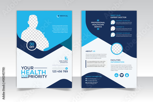 medical campaign two sided flyer template design with minimalist layout, leaflet