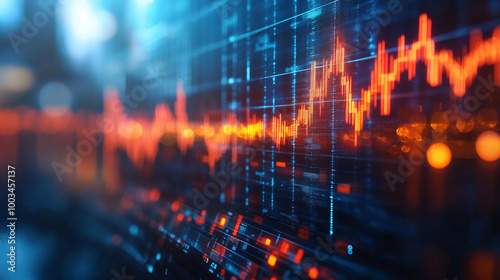 stock market data on a screen. The visual represents market trends, investment strategies, and financial decision-making in the fast-paced world of stock trading