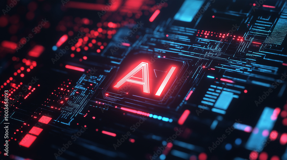 Artificial intelligence cpu is glowing red on motherboard Artificial intelligence cpu is glowing red on motherboard
