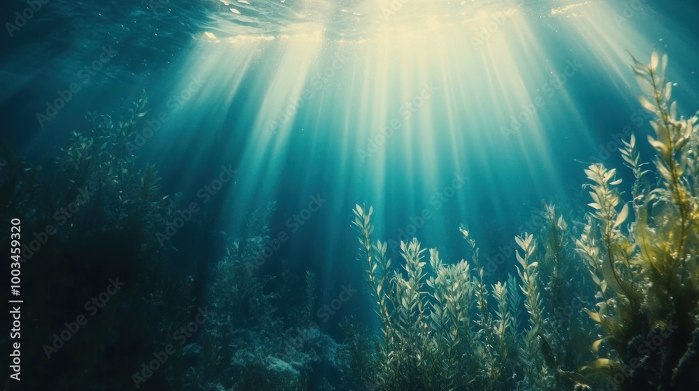 Fototapeta premium Underwater Sunlight and Marine Vegetation