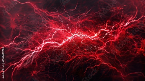 Vivid Red Neon Lightning on Dark Canvas, an electrifying visual of a striking red lightning bolt illuminating a deep black backdrop, creating a dramatic and intense atmosphere.