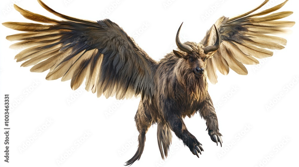 A majestic, mythical wild animal with wings, isolated from background, detailed and sharp A majestic, mythical wild animal with wings, isolated from background, detailed and sharp