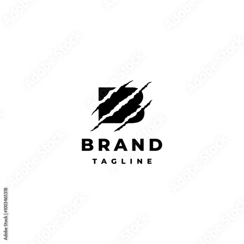Letter B Torn by Wild Animal Claws Logo Design. Wild Animal Claws on Letter B Logo Design.