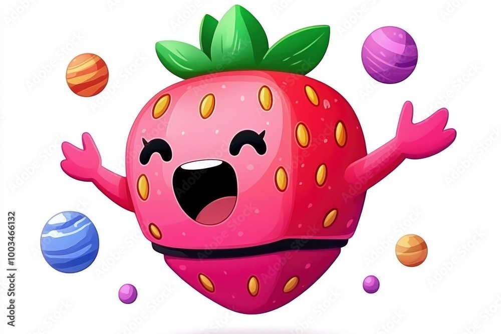 Obraz premium Happy Strawberry Juggling Planets