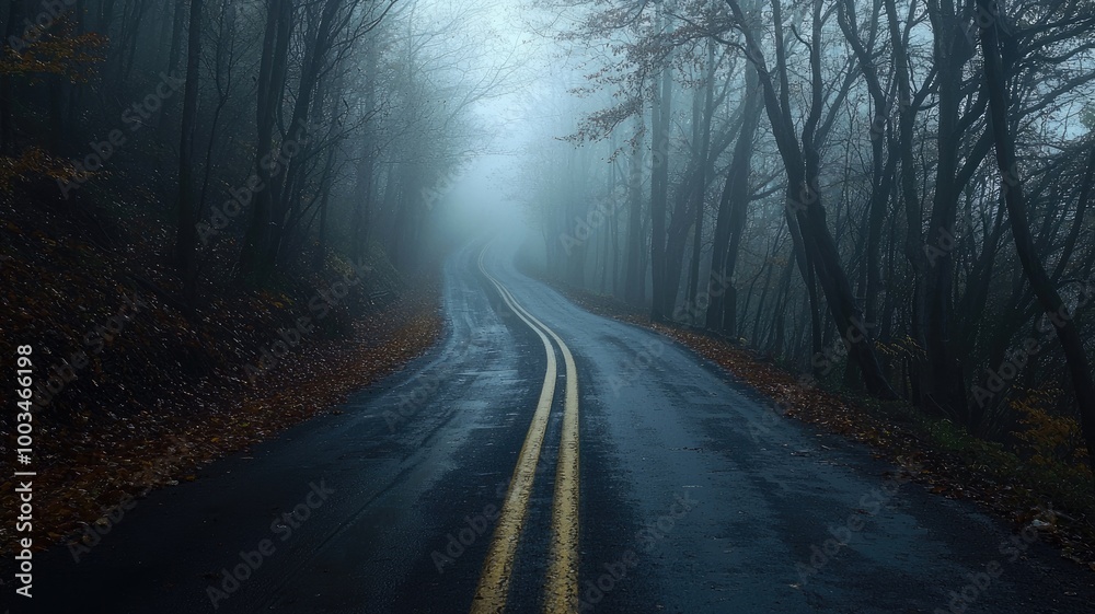 A Winding Road Through a Foggy Forest A Winding Road Through a Foggy Forest