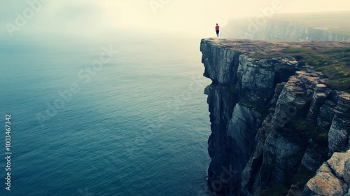 loneliness person on top of mountain, in winter photo