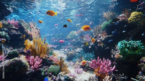 Obraz na płótnie Vibrant Coral Reef Ecosystem with Colorful Fish w salonie