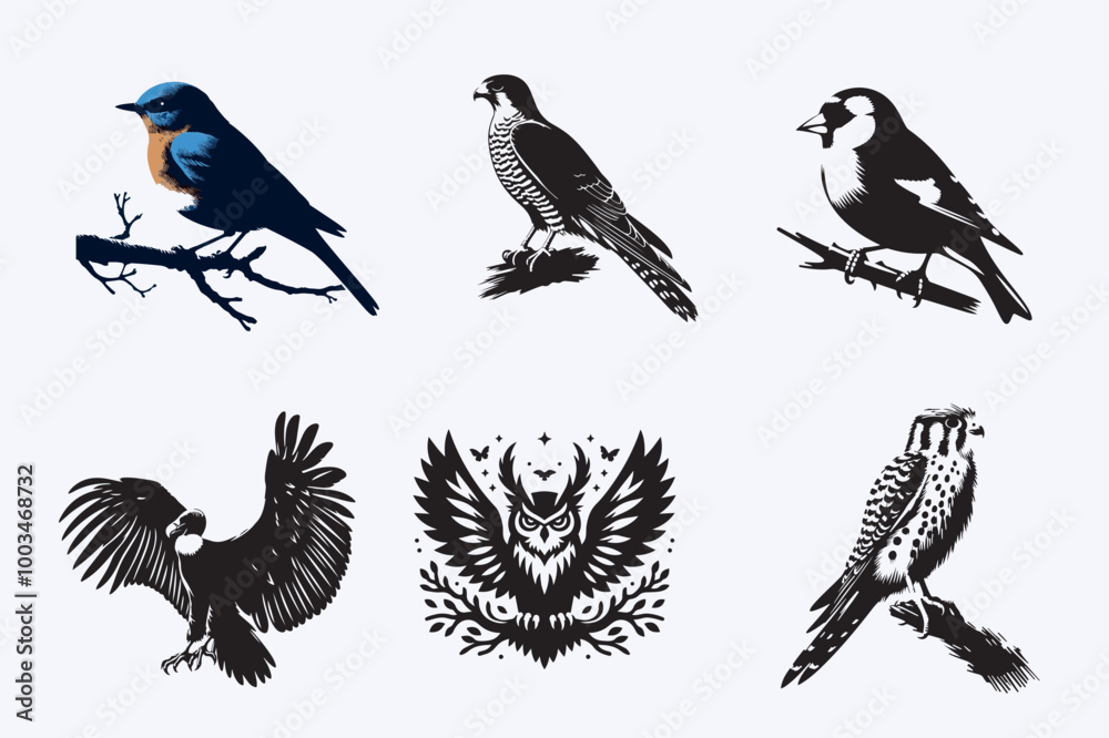 Creative 6 Birds silhouette vector style with white background Creative 6 Birds silhouette vector style with white background