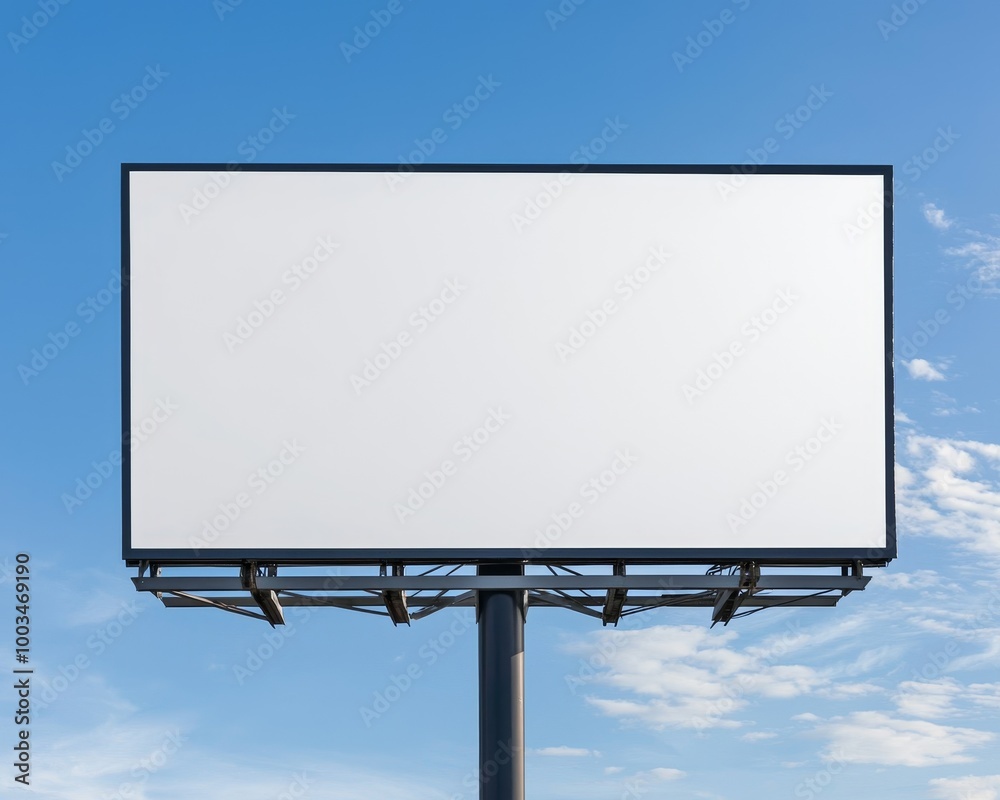 Empty billboard against clear blue sky, ideal for advertising and marketing. Empty billboard against clear blue sky, ideal for advertising and marketing.