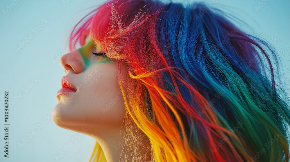 Young woman with colorful hair enjoying the breeze Young woman with colorful hair enjoying the breeze