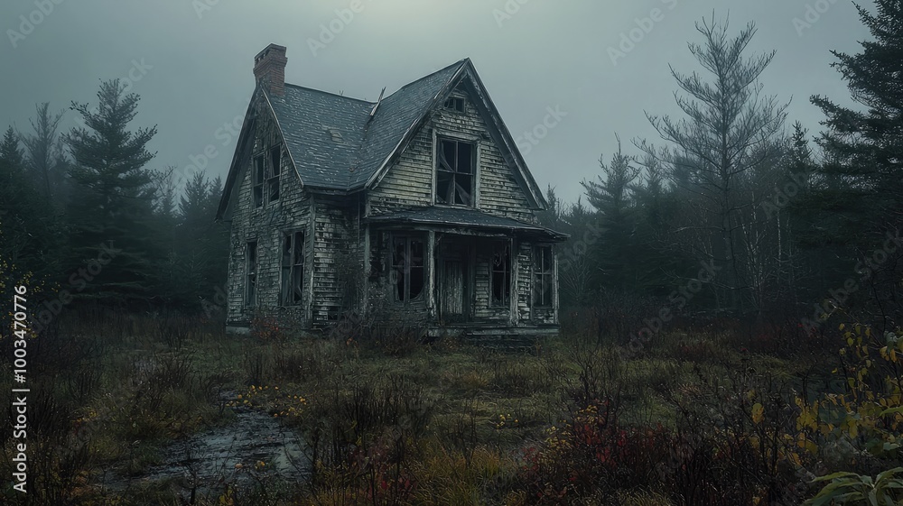 Abandoned House in a Foggy Forest Abandoned House in a Foggy Forest
