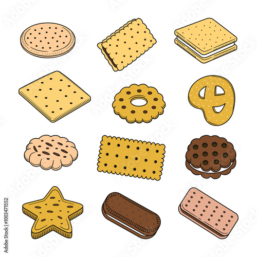 Biscuits doodle with color fill isolated on white background