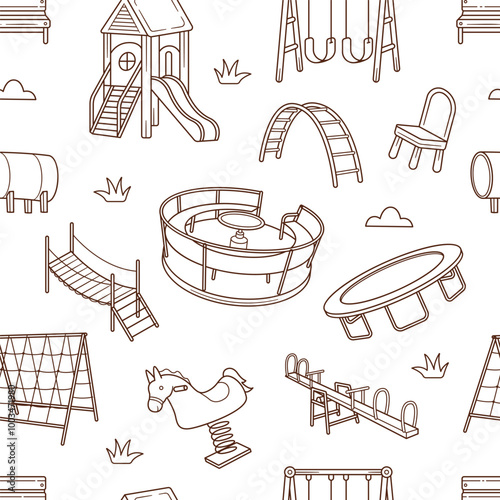 Playground toys doodle seamless pattern background