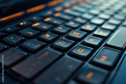 Close-Up of Modern Laptop Keyboard with Backlighting