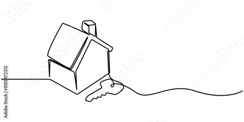Continuous one line art drawing symbol of house keys, Real Estate Line Icon Vector Design, Continuous One Line Drawing Real Estate Icons Concept. Single Line Vector Illustration, Continuous one line