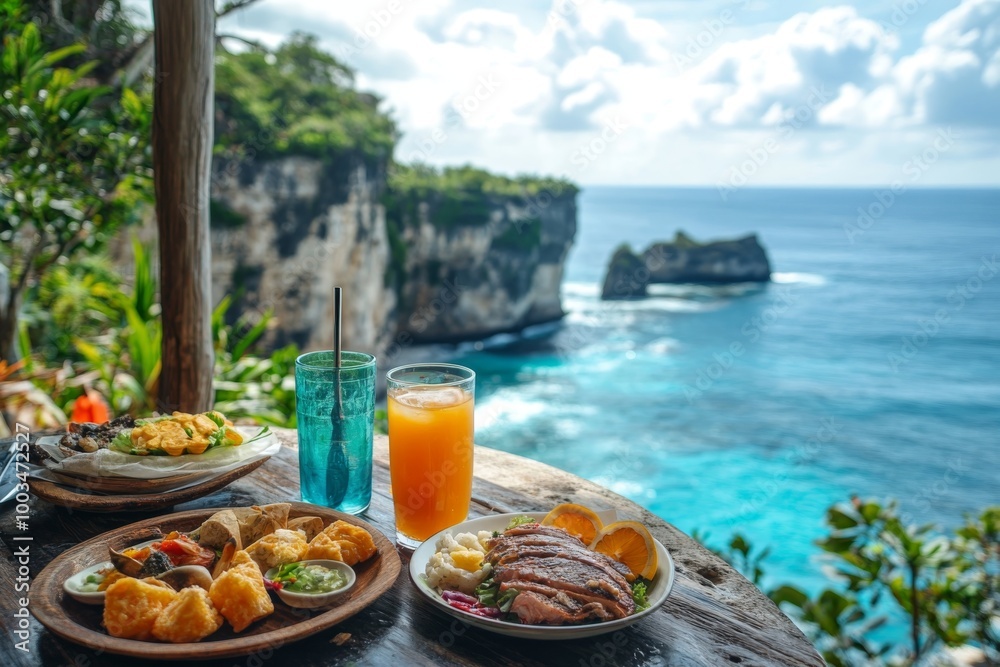 Delicious Lunch With Ocean View Tropical Island Restaurant Delicious Lunch With Ocean View Tropical Island Restaurant