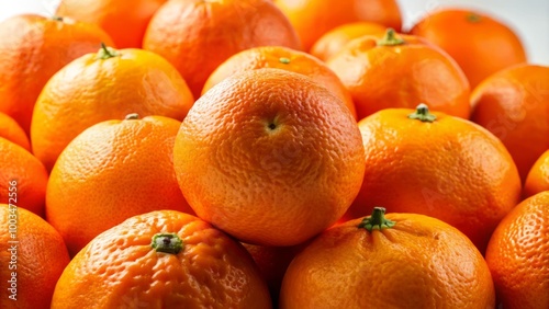 Lush, ripe oranges on a pristine white backdrop highlight their vibrant color and natural texture, creating a striking