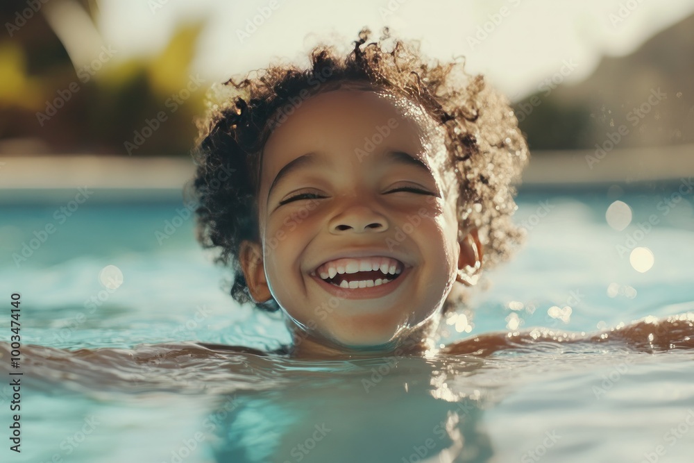 Happy Child Swimming in a Pool on a Sunny Day Happy Child Swimming in a Pool on a Sunny Day