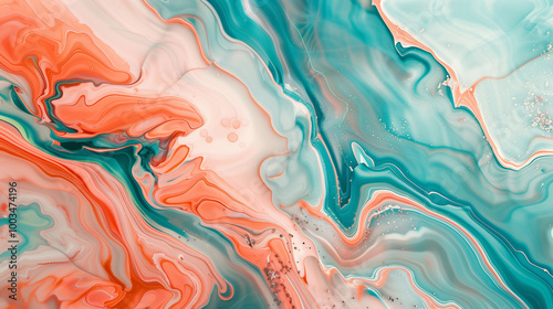 Wallpaper Mural Abstract background, vibrant teal and coral marble effect with flowing lines and intricate details. business background wallpaper  Torontodigital.ca