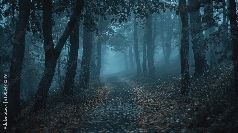 Fototapeta premium A misty path through a dense forest