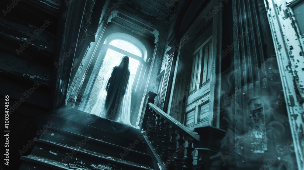 Mysterious Figure in an Abandoned Staircase Mysterious Figure in an Abandoned Staircase