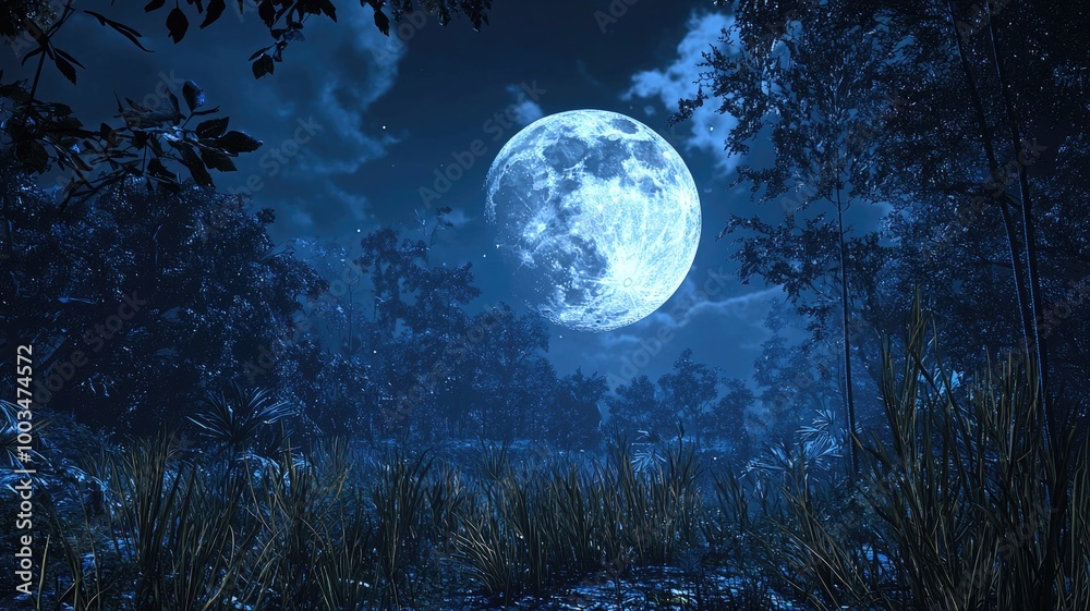 Full Moon Illuminating a Forest Clearing Full Moon Illuminating a Forest Clearing
