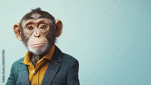 A stylish monkey in a suit, exuding charm and sophistication in a quirky, fun setting. Perfect for creative projects and marketing.